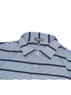 Peter Millar Men’s Golf Casual Blue & Black Striped Polo Shirt Sz L